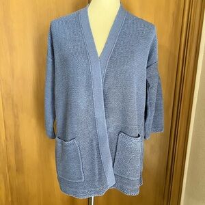 JJill open front 3/4 sleeve blue cardigan, NWT